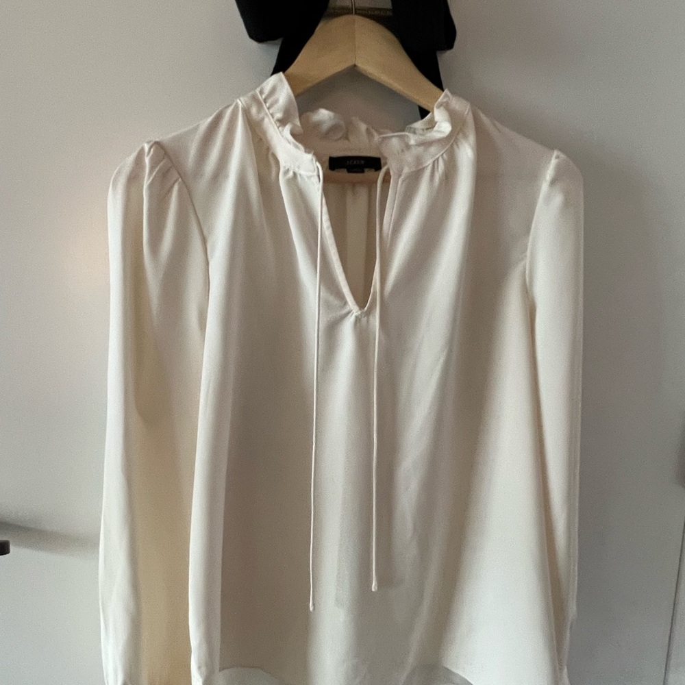 J. Crew Cream Blouse with Ruffle Neck
